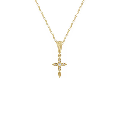 Diamond Drop Cross Necklace yellow (14K) front - Lucky Diamond - New York