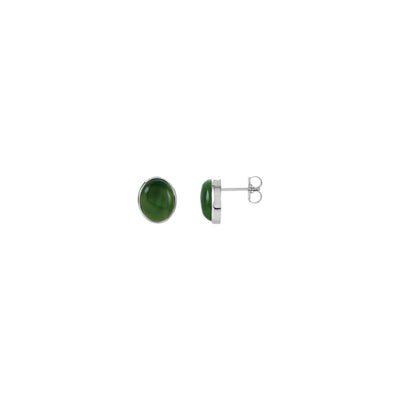 Oval Nephrite Jade Bezel Solitaire Earrings (14K) main - Lucky Diamond - New York