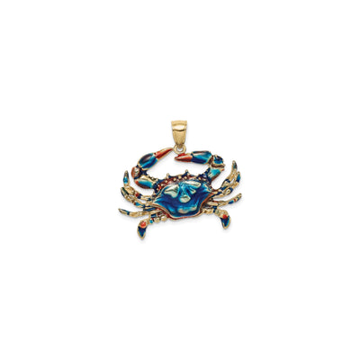 Blue Enamel Crab Pendant (14K) front - Lucky Diamond - New York