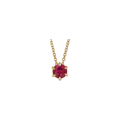 Natural Ruby Solitaire Claw Necklace (14K) front - Lucky Diamond - New York