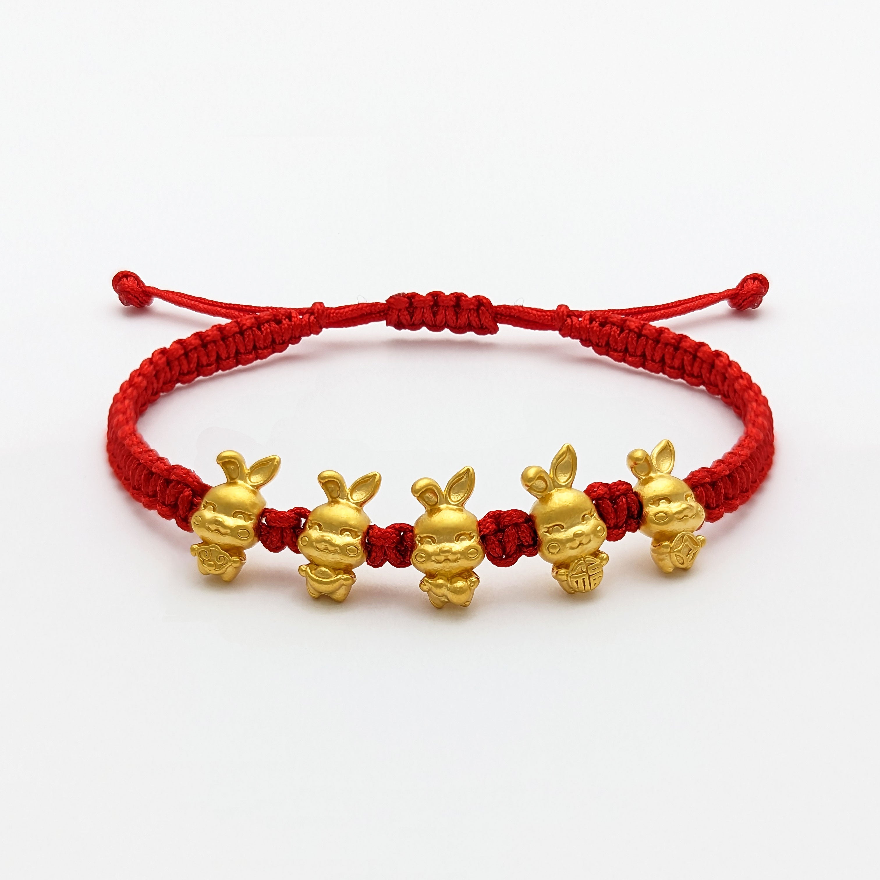 Rabbit Quintuplet Chinese Zodiac Red String Bracelet (24K)