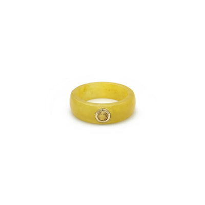 Citrine Solitaire Yellow Jade Ring (14K) front - Lucky Diamond - New York