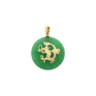 Dragon Chinese Zodiac Sign Jade Medallion Pendant (14K) front - Lucky Diamond - New York