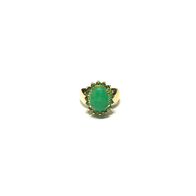 Peridot and Jade Halo Cocktail Ring (14K) front - Lucky Diamond - New York
