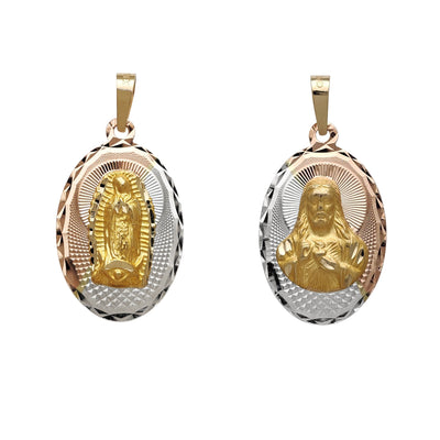 Reversible Tricolor Virgin Mary / Jesus Head Pendant (14K) Lucky Diamond New York