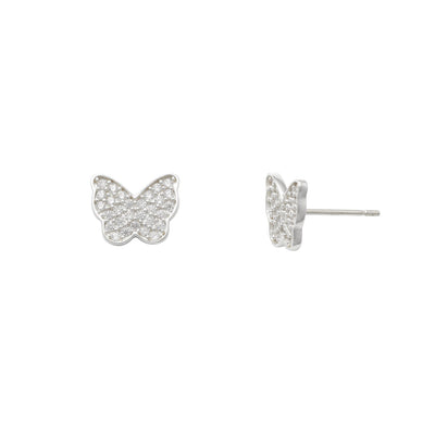 Zirconia Pave Butterfly Stud Earrings (14K) Lucky Diamond New York