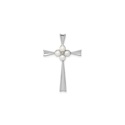 Diamond and Pearls Flower Cross Pendant (Silver) front - Lucky Diamond - New York