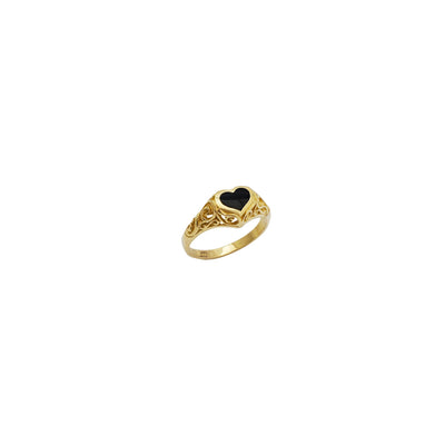 Black Enamel Heart Ring (14K) front - Popular Jewelry - New York