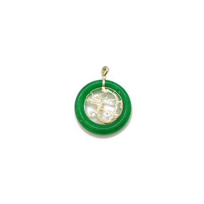 Jade Dragon Chinese Zodiac Sign Medallion Pendant (14K) front - Lucky Diamond - New York