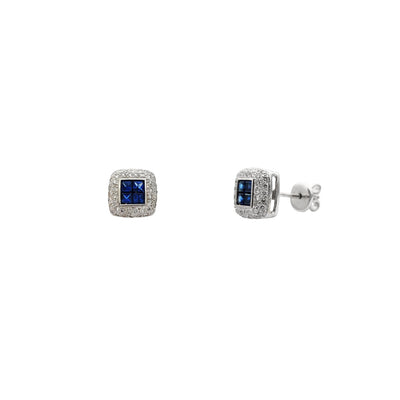 Diamond Square Pave Sapphire Stud Earrings (18K) Lucky Diamond New York