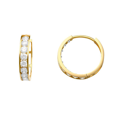 Pave One-Row Huggie Earrings (14K) Lucky Diamond New York