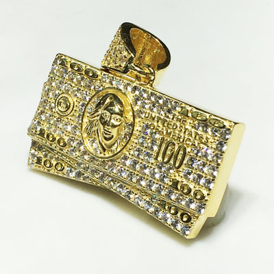 Iced-Out Hundred Dollar ($100) Bill Stack Pendant (Silver) - Lucky Diamond