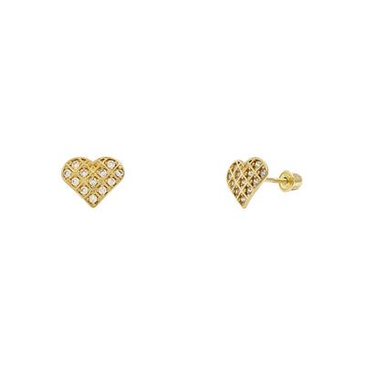 Quilted Icy Heart Stud Earrings Yellow (14K) main - Lucky Diamond - New York