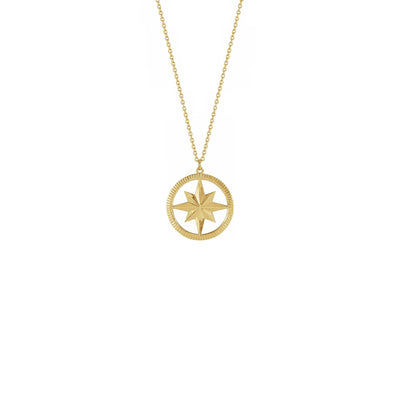 Compass Necklace yellow (14K) front - Lucky Diamond - New York