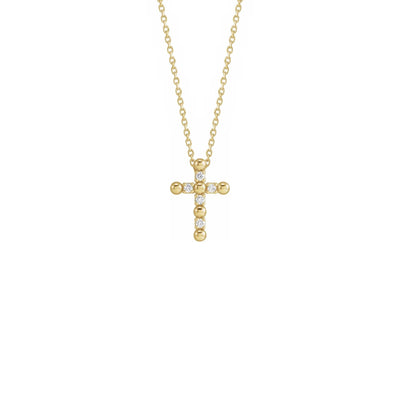 Diamond Beaded Cross Necklace yellow (14K) front - Lucky Diamond - New York