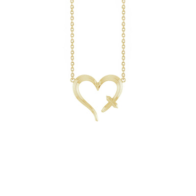 Heart Cross Necklace yellow (14K) front - Lucky Diamond - New York