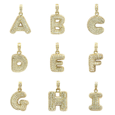 Icy Puffy Initial Letter Pendant Set 1 (14K) front - Lucky Diamond - New York