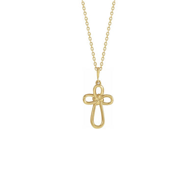 Knotted Cross Necklace yellow (14K) front - Lucky Diamond - New York