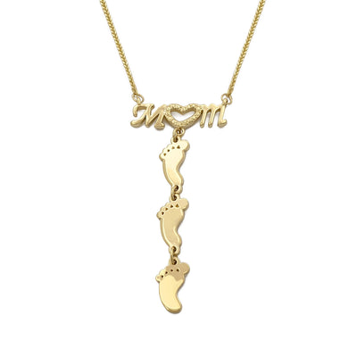 Mom and Little Baby Foot Necklace yellow (14K) front - Lucky Diamond - New York
