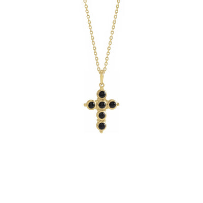 Onyx Cabochon Cross Necklace yellow (14K) front - Lucky Diamond - New York
