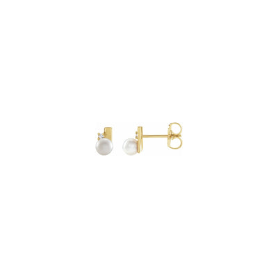 Pearl and Diamond Geometric Stud Earrings yellow (14K) main - Lucky Diamond - New York