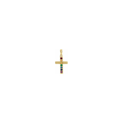 Rainbow Multi-Gemstone Cross Pendant yellow (14K) front - Lucky Diamond - New York