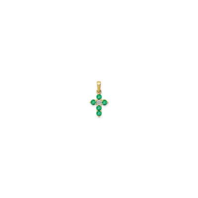 Round Emerald and Diamond Cross Pendant (14K) front - Lucky Diamond - New York