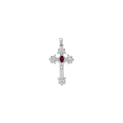 Oval Rhodolite Garnet Fleur de Lis Cross Pendant (14K) front - Lucky Diamond - New York