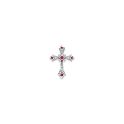 Round Ruby and Diamond Fleur De Lis Cross Pendant (14K) front - Lucky Diamond - New York