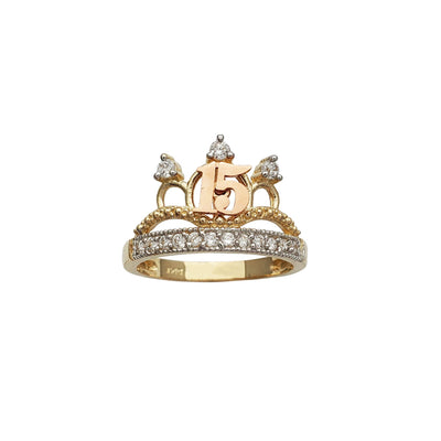 15 Years Birthday Crown-Tiara Ring (14K) Lucky Diamond New York
