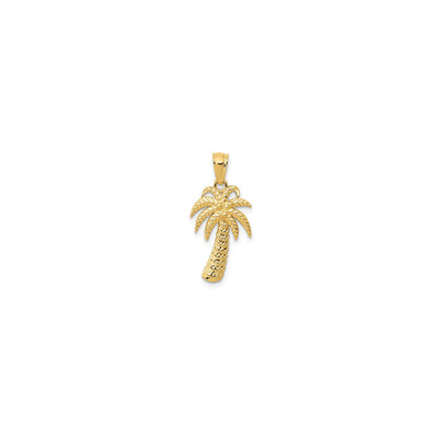 14 Karat Yellow Gold Textured Thick Trunk Polished Palm Tree Pendant Product Front View Cropped 23 mm x 11 mm 0.91 inch x 0.43 inch 0.96 grams K6077