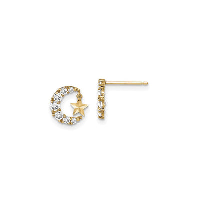 Bejeweled Crescent Moon and Dangling Star Stud Earrings (14K) main - Lucky Diamond - New York
