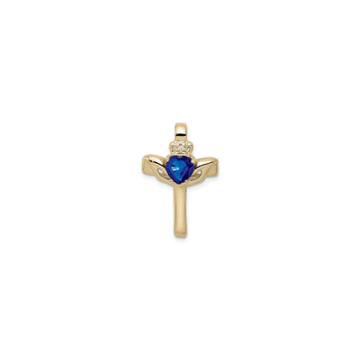 Blue Sapphire Claddagh Cross Pendant (14K) front - Lucky Diamond - New York