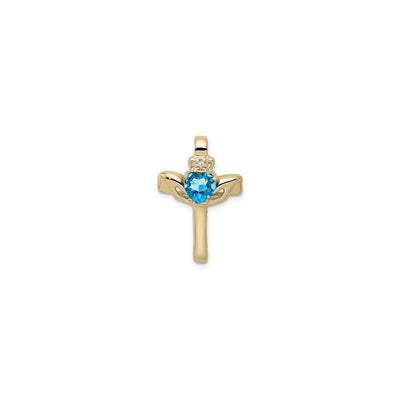 Blue Topaz Claddagh Cross Pendant (14K) front - Lucky Diamond - New York