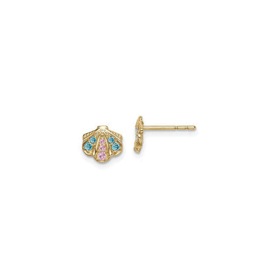 Blue and Pink CZ Seashell Stud Earrings (14K) main - Lucky Diamond - New York
