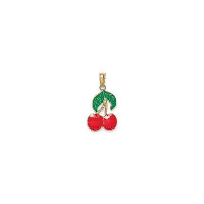 Cherries with Leaves Enamel Pendant (14K) front - Lucky Diamond - New York
