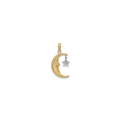 Crescent Moon with Dangling Star Pendant (14K) front - Lucky Diamond - New York