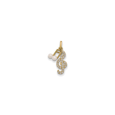 Cubic Zirconia and Pearl Music Notes Pendant (14K) main - Lucky Diamond - New York