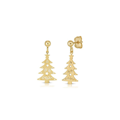 Decorated Christmas Tree Drop Earrings (14K) front - Lucky Diamond - New York