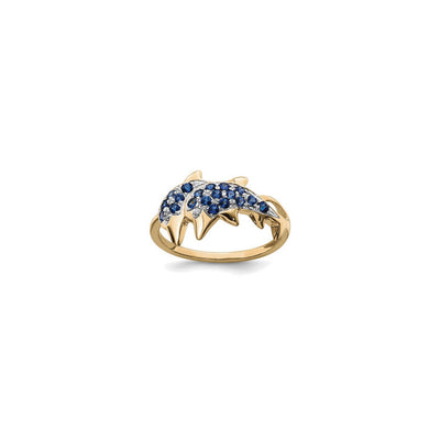 Diamond and Blue Sapphire Dolphin Couple Ring (14K) front - Lucky Diamond - New York