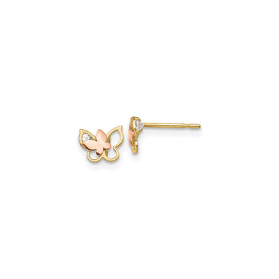 Double Butterfly Zirconia Stud Earrings (14K) main - Lucky Diamond - New York