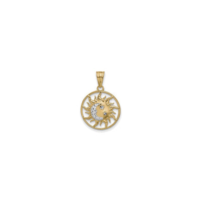 Flaming Sun and Sparkly Moon Circle Pendant (14K) front - Lucky Diamond - New York