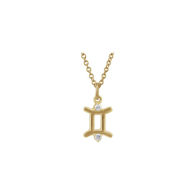 Gemini Zodiac Sign Diamond Solitaire Necklace (14K) front - Lucky Diamond - New York