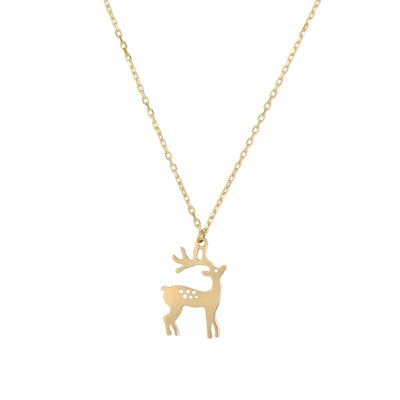 Golden Reindeer Necklace (14K) front - Lucky Diamond - New York