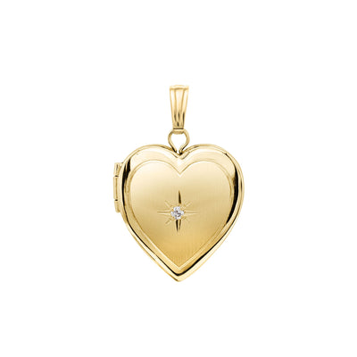 Heart Locket with Solitaire Diamond Photo Pendant yellow (14K) front - Lucky Diamond - New York