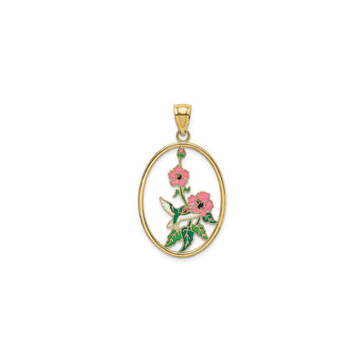 Hummingbird and Petunia Flowers Oval Frame Pendant (14K) main - Lucky Diamond - New York