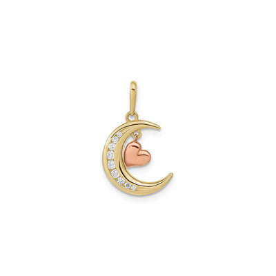 Moon with Pink Dangling Heart Pendant (14K) front - Lucky Diamond - New York