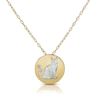 Mother of Pearl Cat Medallion Necklace (14K) main - Lucky Diamond - New York