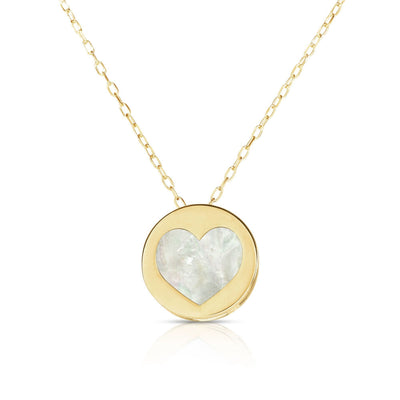 Mother of Pearl Heart Medallion Necklace (14K) main - Lucky Diamond - New York