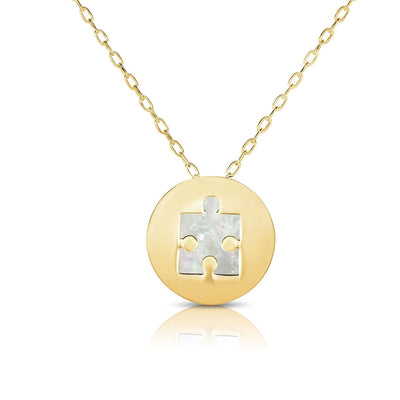 Mother of Pearl Puzzle Piece Medallion Necklace (14K) main - Lucky Diamond - New York